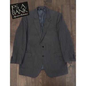 Jos A Bank Mens Size 50XL Blazer Sports Coat Grey Herringbone Suit 100% Wool‎